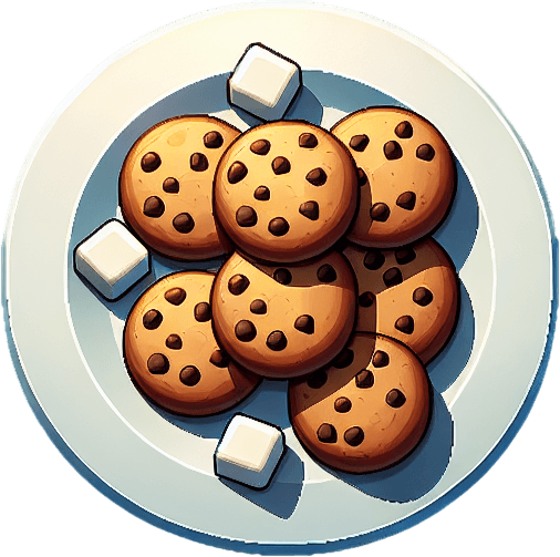 top down plate of cookies glass of milk. In-Game asset. Blank background. No shadows. Single Game Texture. In-Game asset. 2d. Blank background. High contrast. No shadows.