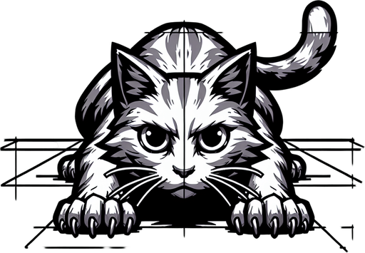 a cat that is facing the camera and is ready to jump with all 4 paws on the ground.
Single Game Texture. In-Game asset. 2d. Blank background. High contrast. No shadows.