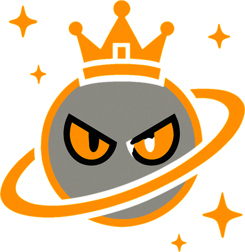 a grey circle with orange wyes and he is a space king.
In-Game asset.  2d.  High contrast.  No shadows