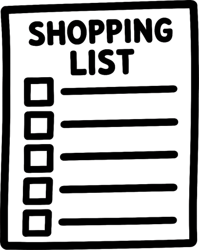Shopping list that is blank.
In-Game asset.  2d.  High contrast.  No shadows