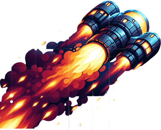 🚀 Animated Thrusters – A glowing flame or energy coming from the back of the spaceship..
Single Game Texture.  In-Game asset.  2d.  Blank background.  High contrast.  No shadows