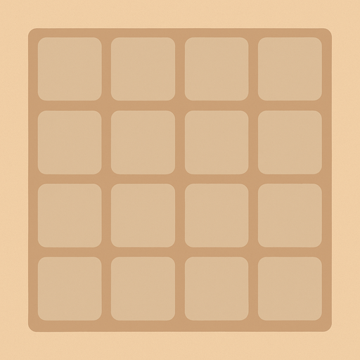 Design a background similar to the original 2048 game.

Use a warm, soft beige or light brown tone as the main background.

Include a grid layout with rounded square slots where tiles appear.

Each slot should have a slightly darker shade than the background to show the empty grid clearly.

Keep the overall design minimal, clean, and visually balanced..
In-Game asset.  2d.  High contrast.  No shadows