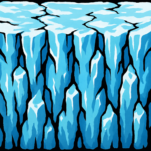 glacier wall, visto desde arriba efecto looping unilateral para repetir el grafico con continuidad.
In-Game asset.  2d.  High contrast.  No shadows