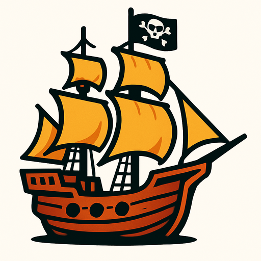 pirate ship.
In-Game asset.  2d.  High contrast.  No shadows