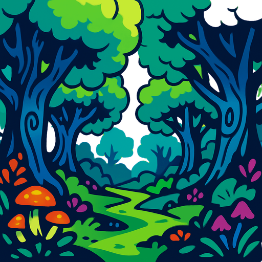 Fond d'écran forêt enchantée.
In-Game asset.  2d.  High contrast.  No shadows