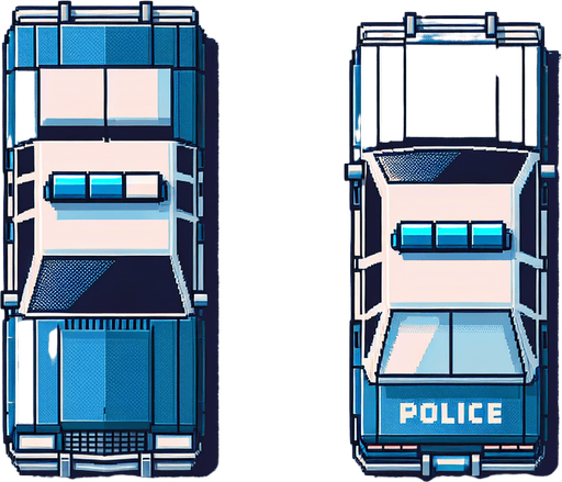 blue top down look of police cars.
Single Game Texture.  In-Game asset.  2d.  Blank background.  High contrast.  No shadows