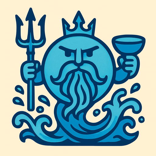 make a blue circle who is also a water god.
In-Game asset.  2d.  High contrast.  No shadows