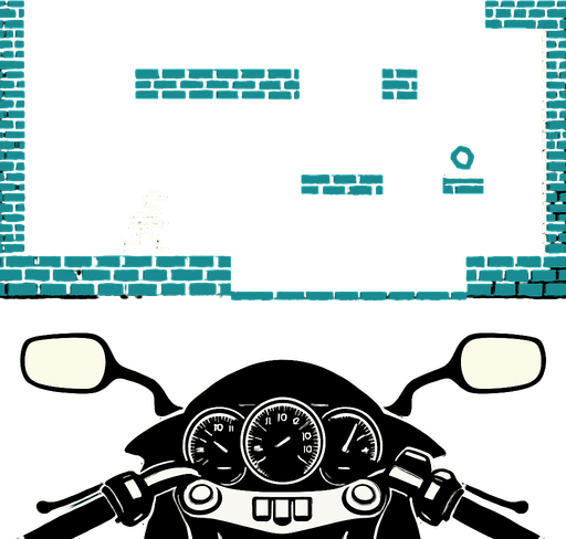 Place a fixed motorcycle cockpit graphic that spans the full width of the bottom of the screen. It should stay anchored to the UI and not move with the player or the game world. The cockpit should appear in front of the gameplay area, like a HUD overlay..
In-Game asset.  2d.  High contrast.  No shadows