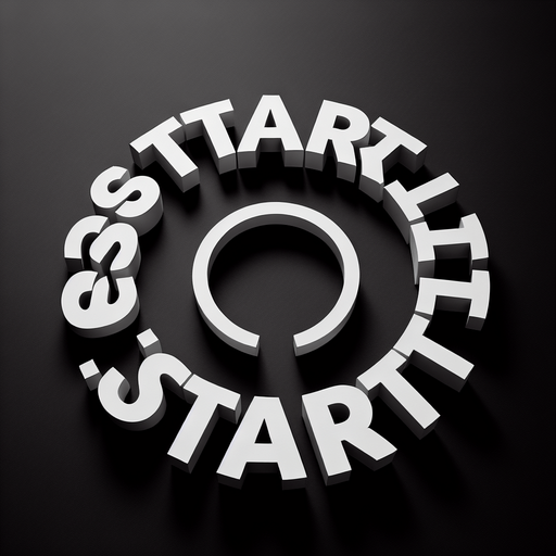 Top view of white Letters « START » following a round path.
Black background