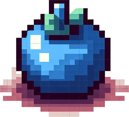 8-bit pixelated isometric blueberry projectile.
Single Game Texture. In-Game asset. 2d. Blank background. High contrast. No shadows.