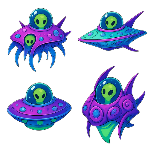Alien Airships, HD colors.
In-Game asset.  2d.  High contrast.  No shadows