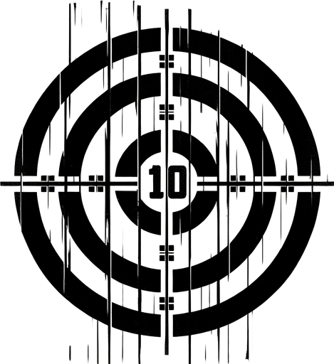 western shooting target with 10 written on it..
Single Game Texture. In-Game asset. 2d. Blank background. High contrast. No shadows.