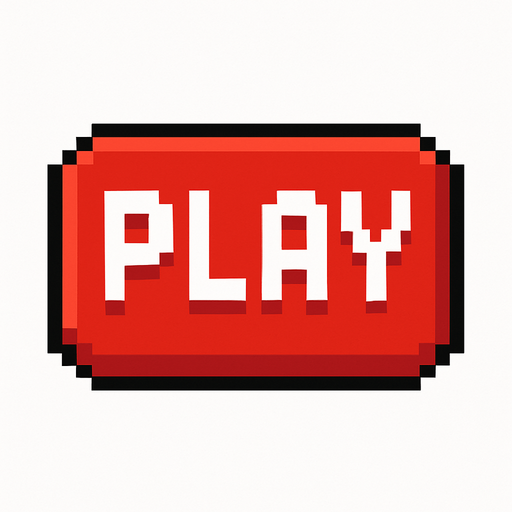 boton rojo hecho con pixeles con la palabra play en medio
In-Game asset.  2d.  High contrast.  No shadows