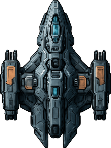 Uzay temalı Savaş Gemisi, gerçekçi, yazısız üstten görünüm. 
In-Game asset.  High contrast.  No shadows