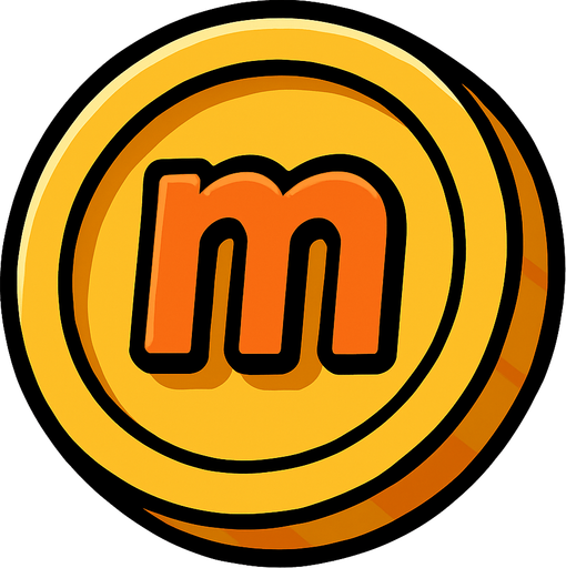 Coin, "m" sign.
In-Game asset.  2d.  High contrast.  No shadows