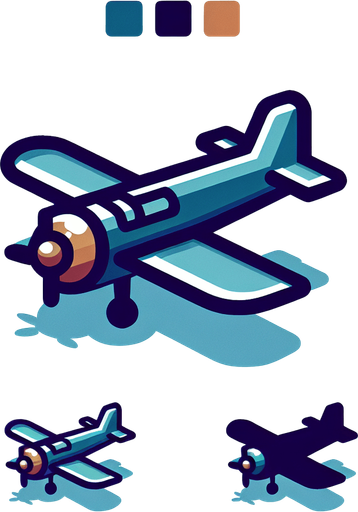 Small aeroplane.
Single Game Texture. In-Game asset. 2d. Blank background. High contrast. No shadows.