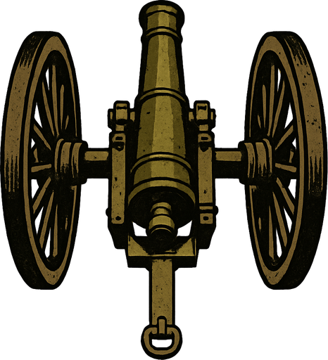 military, old, cannon, top view.
In-Game asset.  2d.  High contrast.  No shadows