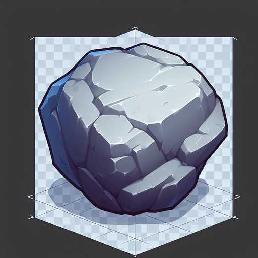 A animated image of a stone boulder.
Single Game Texture. In-Game asset. 2d. Blank background. High contrast. No shadows.