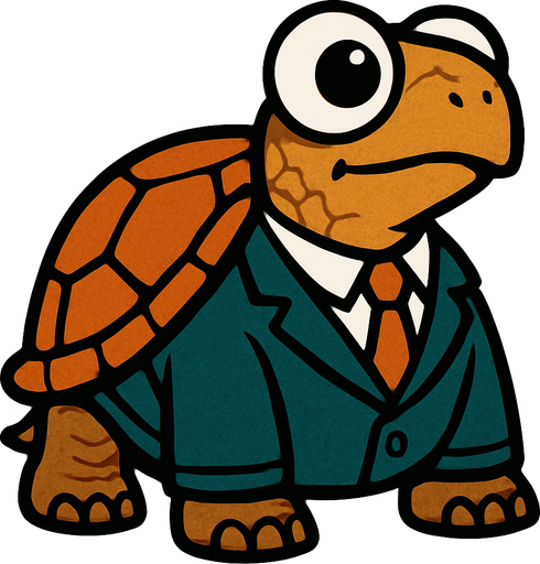 I land turtle with googly eyes wearing a suit and looking to the right.
In-Game asset.  2d.  High contrast.  No shadows
