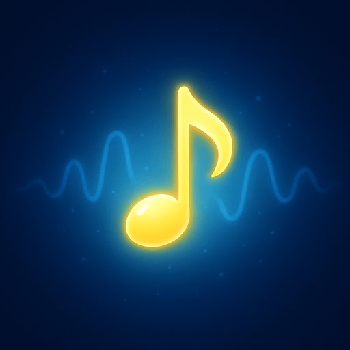 A single glowing yellow melody symbol in the center, surrounded by soft blue light, abstract sound waves gently radiating outward, dreamy and minimalistic background, magical atmosphere, high contrast lighting, perfect for a music-themed game, 4K, highly detailed.
In-Game asset.  2d.  High contrast.  No shadows
