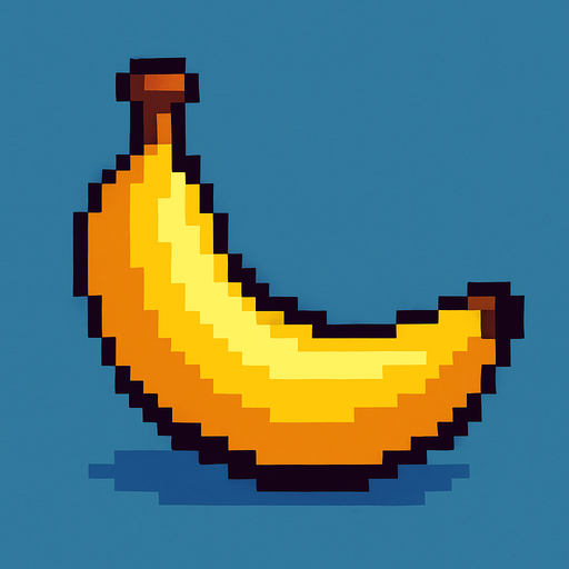 a pixel art of a banana.
In-Game asset.  2d.  High contrast.  No shadows