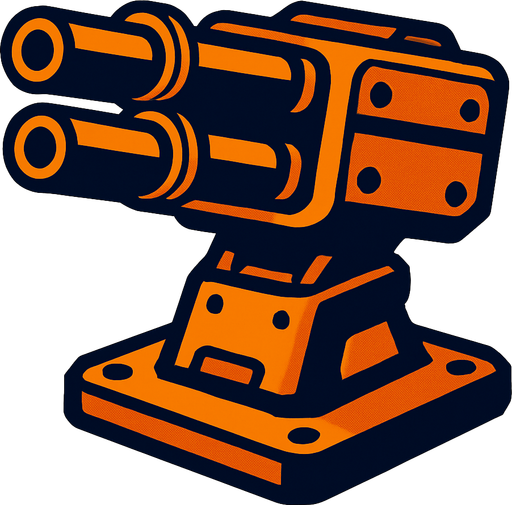 Triple barrel turret.
In-Game asset.  2d.  High contrast.  No shadows