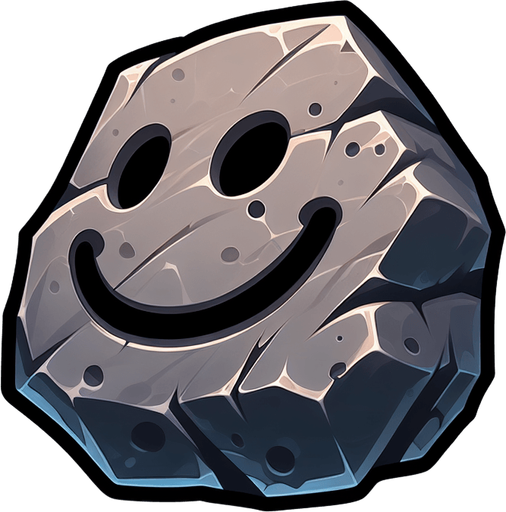 a rock with a smiley face on it.
Single Game Texture. In-Game asset. 2d. Blank background. High contrast. No shadows.