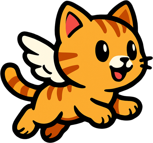 sağa doğru bakan uçan bebek kedi.
In-Game asset.  2d.  High contrast.  No shadows