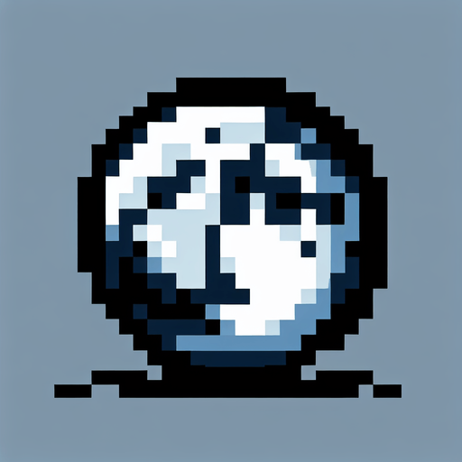 8 bit moon.
Single Game Texture. In-Game asset. 2d. Blank background. High contrast. No shadows.