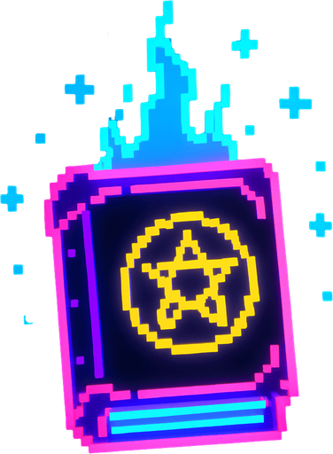 neon ışıklı büyü piksel.
In-Game asset.  2d.  High contrast.  No shadows