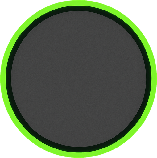 circle, tiny green neon border, gray fill, simple.
In-Game asset.  2d.  High contrast.  No shadows