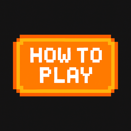 how to play button, orange outline, white text, pixel art.
In-Game asset.  2d.  High contrast.  No shadows