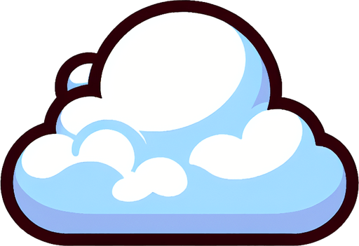 2d cartoon cloud, side view, game asset Single Game Texture. In-Game asset. 2d. Blank background. High contrast. No shadows.
