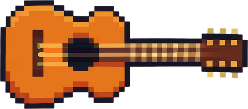guitar pixel art 2d horizontal.
In-Game asset.  2d.  High contrast.  No shadows