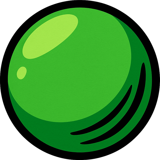 Green ball.
In-Game asset.  2d.  High contrast.  No shadows