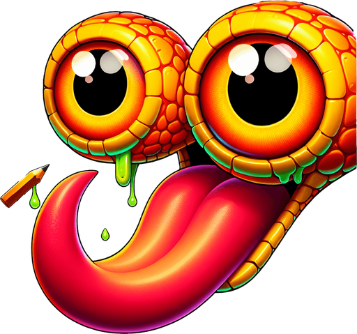 Two big eyes with tounge outside  that is snake head with  yellow and redcolors .
Single Game Texture.  In-Game asset.  2d.  Blank background.  High contrast.  No shadows