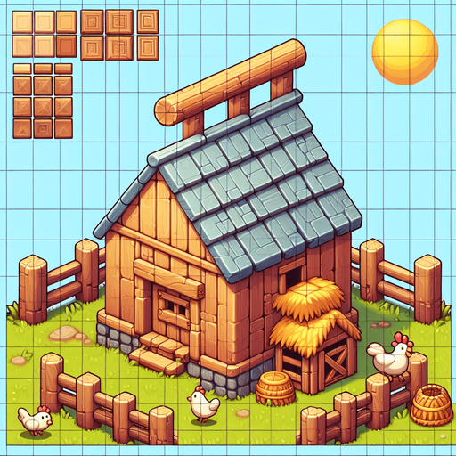 background chicken coop.
Single Game Texture. In-Game asset. 2d. Blank background. High contrast. No shadows.