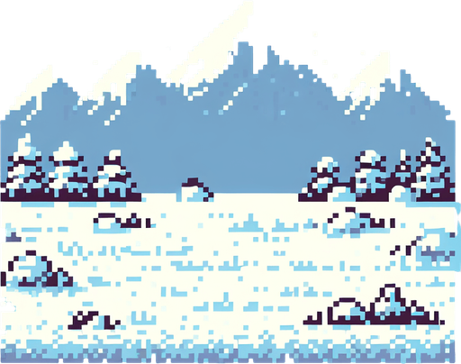 pixel art a small image 2048 to serve as ground that has snow for a simple 2D game no trees not nothing only snow and ground to cover the ground width of the screen Single Game Texture. In-Game asset. 2d. Blank background. High contrast. No shadows.