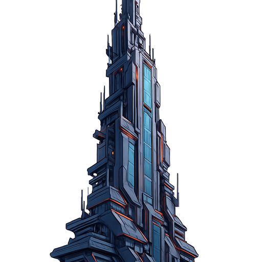 no background. anime scifi vertical tower