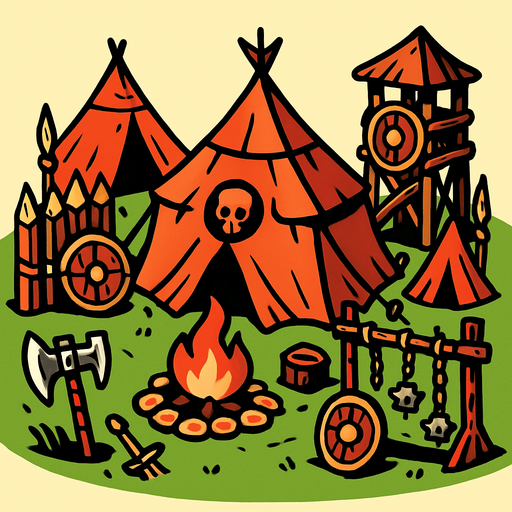 Savaşçı kampı.
In-Game asset.  2d.  High contrast.  No shadows