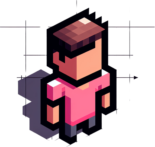 8bit character. Pink tshirt. Seen from the sky. Only see head and arms. Single Game Texture. In-Game asset. 2d. Blank background. High contrast. 
Single Game Texture. In-Game asset. 2d. Blank background. High contrast. No shadows. Single Game Texture. In-Game asset. 2d. Blank background. High contrast. No shadows.