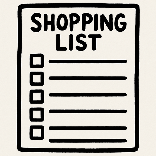 Shopping list that is blank.
In-Game asset.  2d.  High contrast.  No shadows
