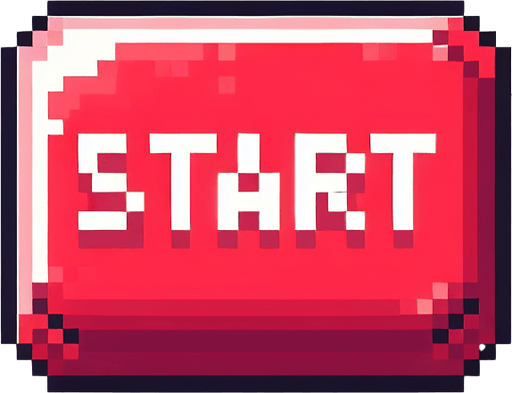 A start button. rectangular. text says "start". pixel art style. red and white..
Single Game Texture. In-Game asset. 2d. Blank background. High contrast. No shadows.