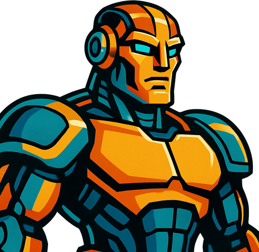 gözü açık güçlü yakışıklı robot.
In-Game asset.  2d.  High contrast.  No shadows