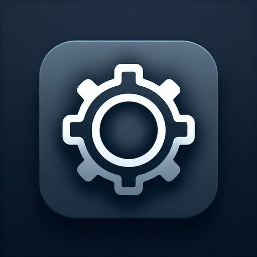 A square app store icon with rounded edges, designed for a Settings app. The icon features a simple gear symbol in the center, cleanly outlined with smooth lines. The background is a gradient of grey to dark blue, with a subtle glow around the gear, maintaining a modern and minimalistic aesthetic..
Single Game Texture. In-Game asset. 2d. Blank background. High contrast. No shadows.