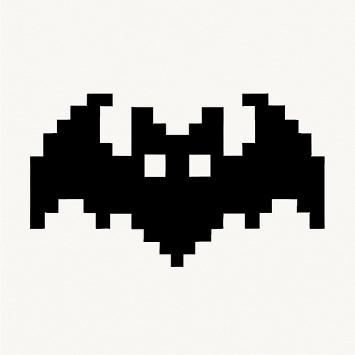 black bat pixel.
In-Game asset.  2d.  High contrast.  No shadows
