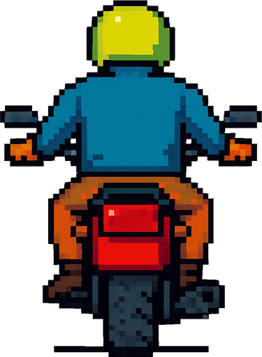 pixel motor üstünde bir adam koy arkası dönük olsun.
In-Game asset.  2d.  High contrast.  No shadows