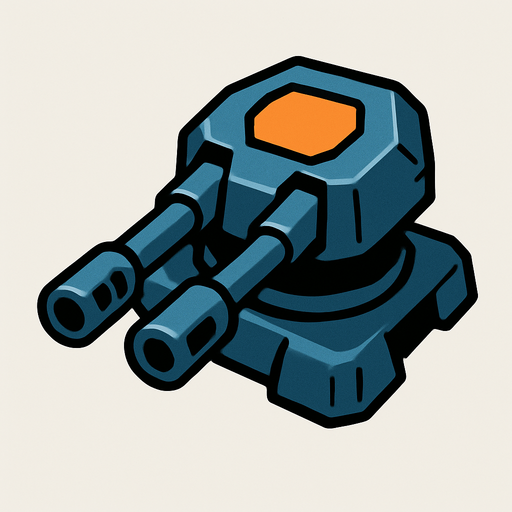 A duo barrel turret.
In-Game asset.  2d.  High contrast.  No shadows