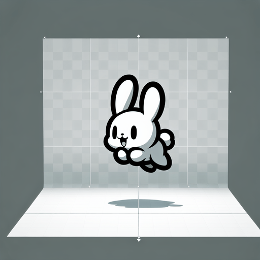 Cute cartoon rabbit, jumping upwards facing camera.
Single Game Texture. In-Game asset. 2d. Blank background. High contrast. No shadows.