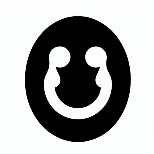 a black oval with a crying smiley face.